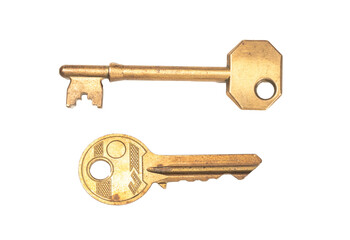 Golden vintage lock keys isolated with no background png