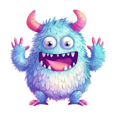 Naklejka premium Cute Watercolor Monster . Monster Clipart. Monster Element. Watercolor Monster Illustration.