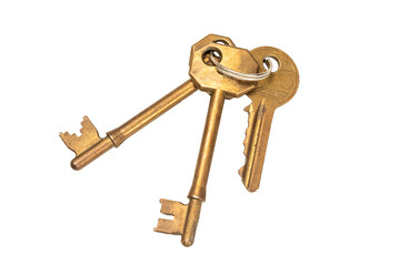 Vintage golden keys isolated on white background