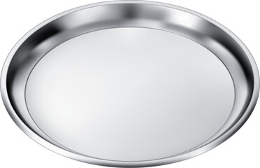 Vector illustration of a stainless steel round baking food tray isolated on a white background. EPS-10