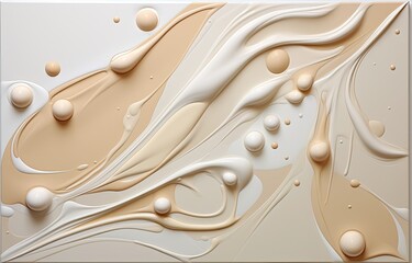 Beige and white face cream poured on the surface in an abstract pattern. Shooting from above. Generated by AI.