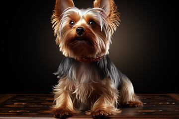 Yorkshire terrier puppy. close-up portrait, against the background of nature. Ai art