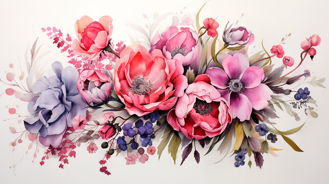 Flores ilustraci&oacute;n pintura lapices corores - Rosas, colorido - Pintura acuarela hojas y plantas