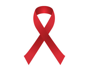 Red ribbon AIDS symbol close up Vector isolated symbol on white background.