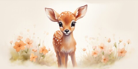 Capturing Pure Delight: A Charming Depiction of a Frolicsome Fawn in the Innocence of Play - obrazy, fototapety, plakaty