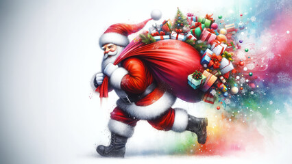  Santa Claus with a Sack Full of Christmas Joy. - obrazy, fototapety, plakaty