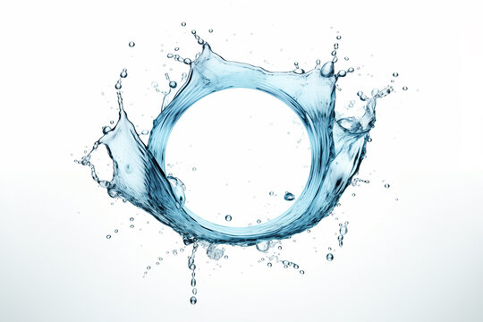 Round water splash in a circle shape on white background