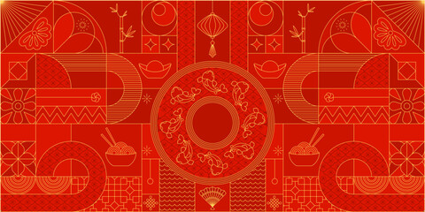 Modern classical geometric traditional chinese banner. Flat vector decoration.