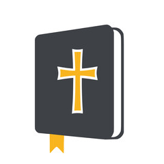 Holy Bible with Yellow Cross and Bookmark, Vector Icon