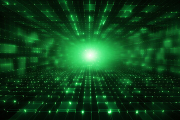 Fototapeta na wymiar Green laser grid with a bright center on a dark background
