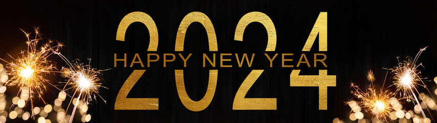 Happy new Year 2024, Sylvester party New year Fireworks Firework background banner panorama long...