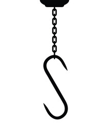 Butcher hook on chain for hanging meat, vector illustration