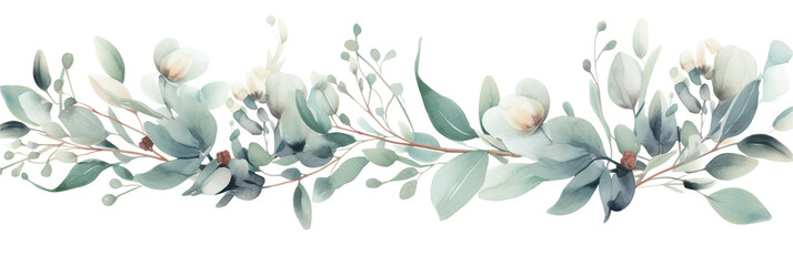 Eucalyptus wreath, floral frame, watercolor, isolated on white. Wedding concept