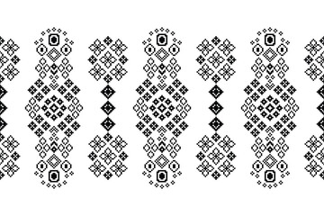 Ethnic geometric fabric pattern Cross Stitch.Ikat embroidery Ethnic oriental Pixel pattern white background. Abstract,vector,illustration. Texture,clothing,frame,decoration,motifs,silk,wallpaper.