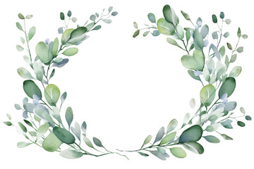 Eucalyptus wreath, floral frame, watercolor, isolated on white. Wedding concept