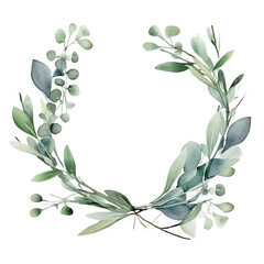 Eucalyptus wreath, floral frame, watercolor, isolated on white. Wedding concept