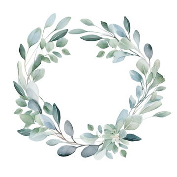 Eucalyptus wreath, floral frame, watercolor, isolated on white. Wedding concept © Alicia