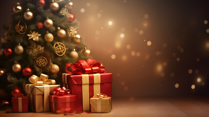 Fototapeta na wymiar christmas tree and gifts,christmas tree with christmas gifts, lots of christmas gifts