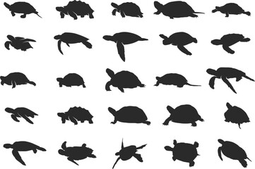 Turtle silhouette, Sea turtle silhouettes, Turtle SVG, Turtle icon set, Turtle clipart, Underwater animal set.
