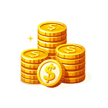 Pile of money and gold coins icon 3d cartoon style coins with dollar sign flat vector illustration