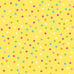 Yellow Celebration Confetti seamless pattern with colorful dots