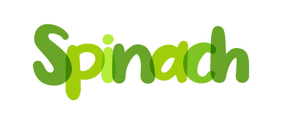 Spinach, Spinacia oleracea, Natural green tones typography background, label, sticker, text design, sign, white background, tag, transparent lettering 