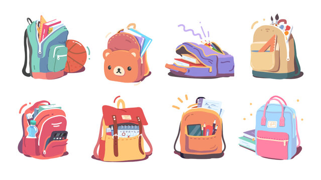 Schoolbags, backpacks full of books and supplies