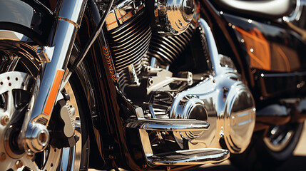 Digital photo of the chrome super bike parts shining in the sun