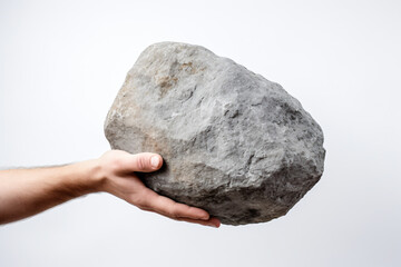 Naklejka premium Hand holding a rough stone on a light background