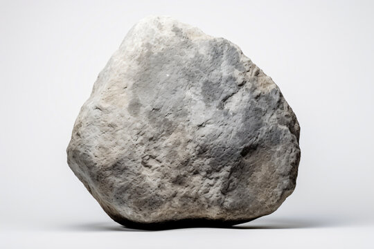 single gray rock on white background