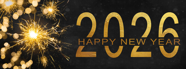 Happy new year 2026, new year's eve background, holiday greeting card with text - Sparklers,...