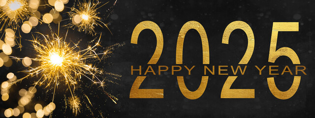 Happy new year 2025, new year's eve background, holiday greeting card with text - Sparklers,...