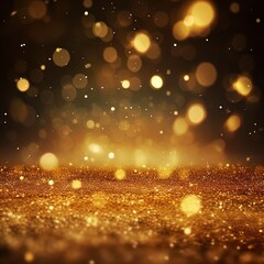 Obraz na płótnie Canvas An explosion of golden glitter with depth of field and bokeh. Great for backgrounds, presentations, posters, overlays, invites, greeting cards and more. 