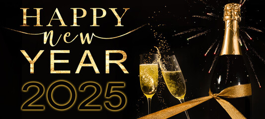 Happy new Year 2025, celebration new year's eve holiday background banner greeting card with text -...