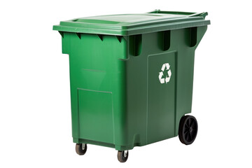 A Green Garbage Container with Recycling Symbol isolated on a transparent background.