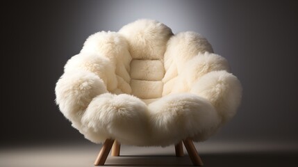 Fototapeta na wymiar Generative AI, White cozy soft shearling armchair. Warm Japanese minimalism, wabi sabi style