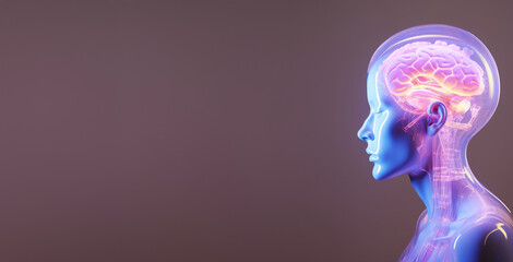 Obraz premium 3d head and brain image, brain with color light, in the style of realistic figurative