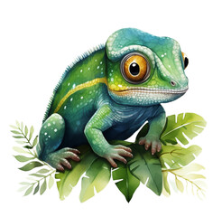Watercolor chameleon. Generative AI, png image.