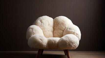Fototapeta na wymiar Generative AI, White cozy soft shearling armchair. Warm Japanese minimalism, wabi sabi style