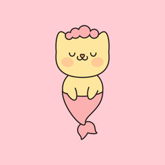 Kawaii mermaid cat on pink background