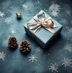 one holiday wrapping present is presented on a blue background