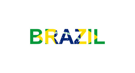 Letters Brazil in the style of the country flag. Brazil word in national flag style.