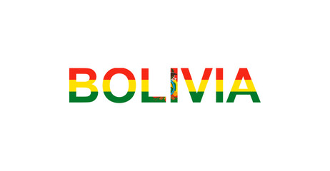 Letters Bolivia in the style of the country flag. Bolivia word in national flag style.