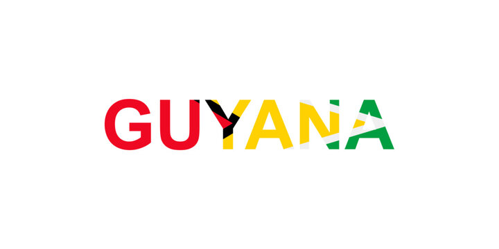 Letters Guyana in the style of the country flag. Guyana word in national flag style.