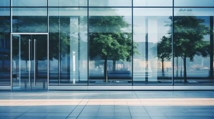 beautiful glass facade of the premises for renting shop. For designers as example of outdoor advertising and signage placement. - obrazy, fototapety, plakaty