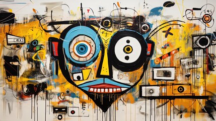 painting style illustration of punk zombie abstract face  graffiti style, modern contemporary artwork, Generative Ai