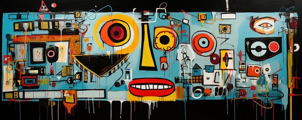 painting style illustration of punk zombie abstract face  graffiti style, modern contemporary artwork, Generative Ai