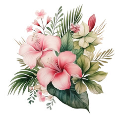 Watercolor lily pink flowers. Generative AI, png