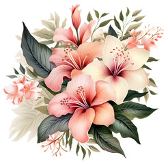 Watercolor lily pink flowers. Generative AI, png