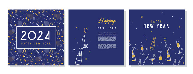Happy New Year- 2024 . Collection of greeting background designs, New Year, social media promotional content. Vector illustration. 2024 celebration - 678851399